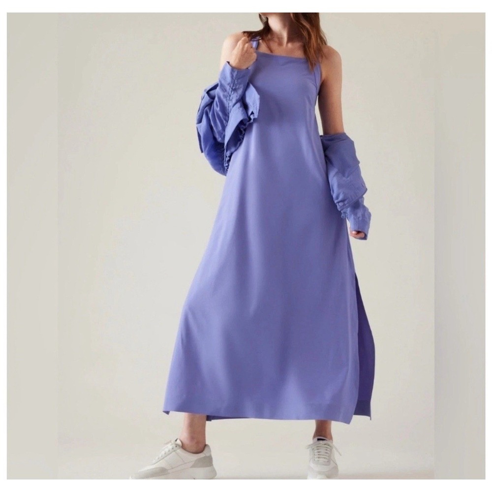 Athleta Arrival Maxi Cross Back Dress Dark Adonis Blue Size XS Athleisure Lilac - Picture 2 of 11